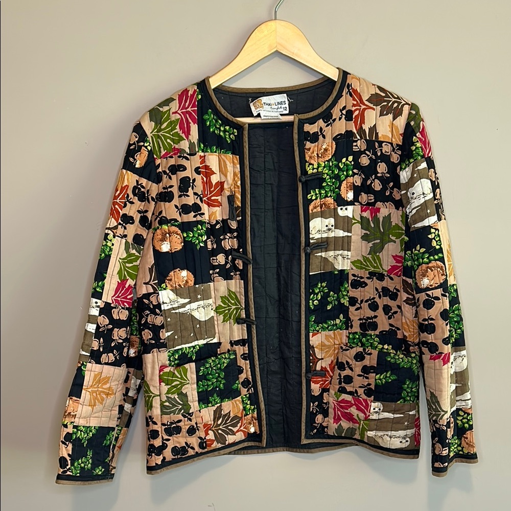 Vintage Thai Lines Bangkok Floral Patchwork Quilted Blazer Jacket